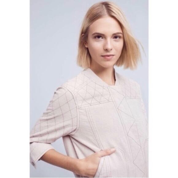 HEI HEI anthropologie Linen Blend bomber Zip up Front Jacket Beige boho L women - Picture 3 of 11